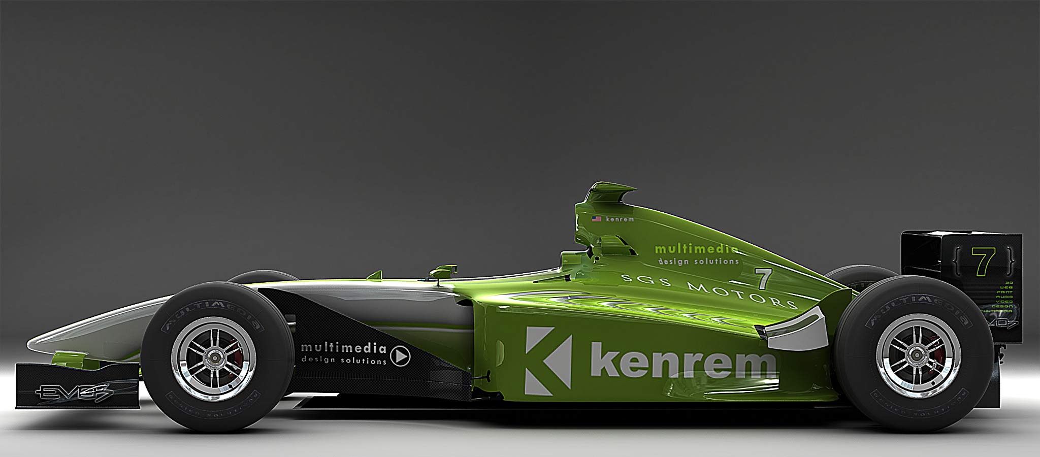 A 3D model and render of a 1998 formula 1 race car. This image is used as a promotional piece for my web site kenrem dot com.